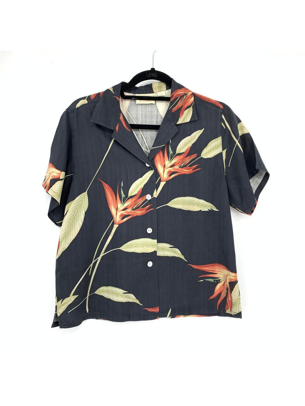 Banana Bay Resortwear Button Front Short Sleeve Shirt Sz L Silk Tropical Floral